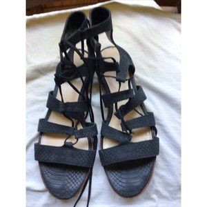 Vince Camuto Leather Blacktany Laceup Gladiator Sandals Flats NEW   Sz 8…
